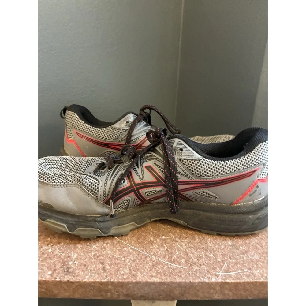 ASICS GEL-Venture 8 Trail Running Shoes Men's Size 9 Gray Black Red